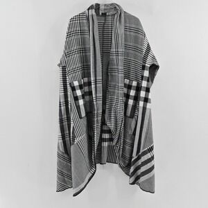 AQRL Plaid Patchwork Cardigan Womens Size OS Black White Linen Lagenlook Italy